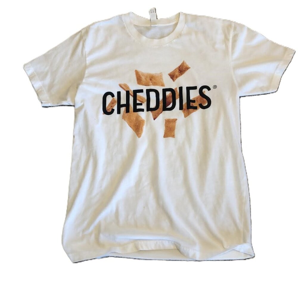 Cheddies Snacks Size Small White T-Shirt